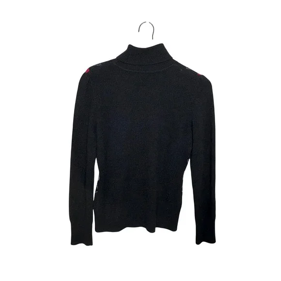 Apt 9 100% Cashmere Argyle Turtleneck Sweater Women's Size M Black Red Gray - Picture 6 of 6